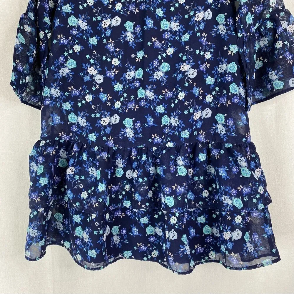 5/$25 Children’s Place Blue Floral Sheer Bell Flare Sleeves Tiered Overlay Lined